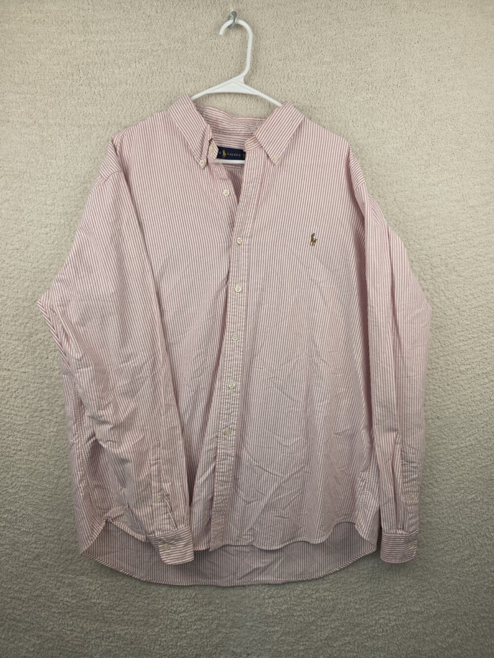 Ralph Lauren Men's Red and White Striped Button Down Shirt XXL Long Sleeve